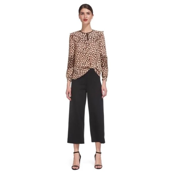 Whistles Black White Red Star Frilled Yoke Chiffon Blouse UK8 - Picture 2 of 7